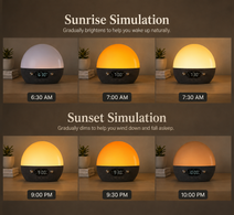 CircaRhythm sunrise and sunset alarm clock showing gradual light simulation for waking and winding down
