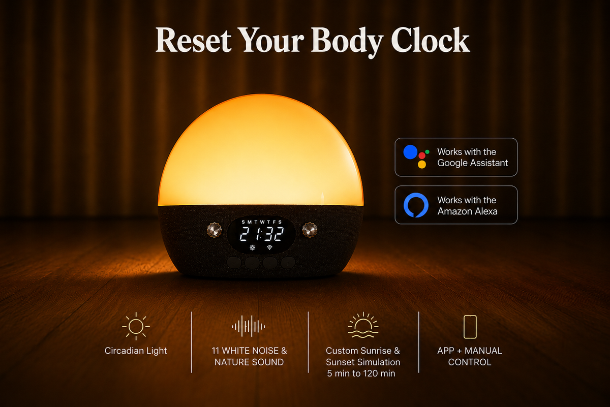 CircaRhythm circadian light alarm clock with sunrise and sunset simulation, sleep sounds and app control